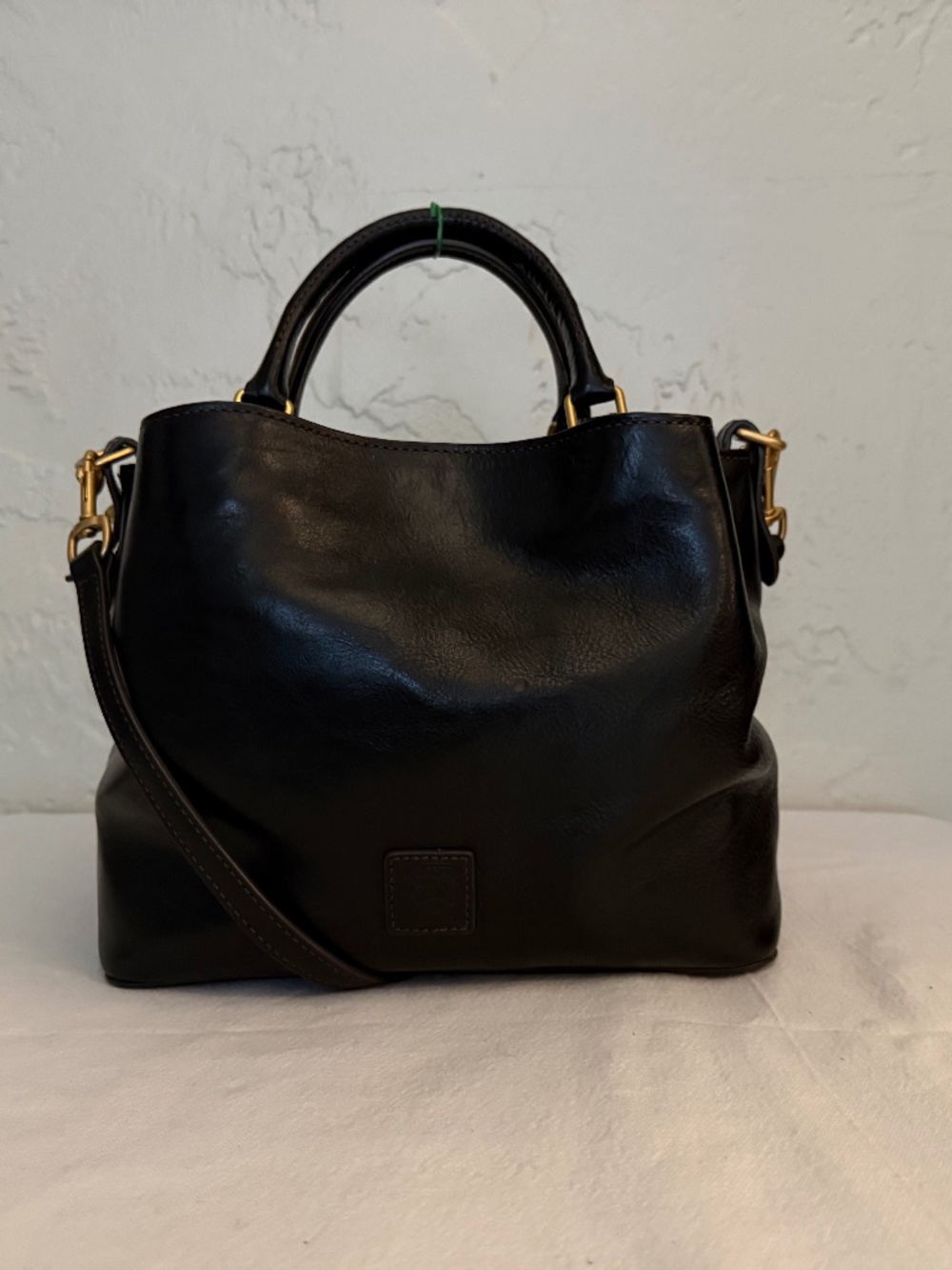 Dooney & Bourke Black Leather Satchel Gold Hardware Crossbody Strap